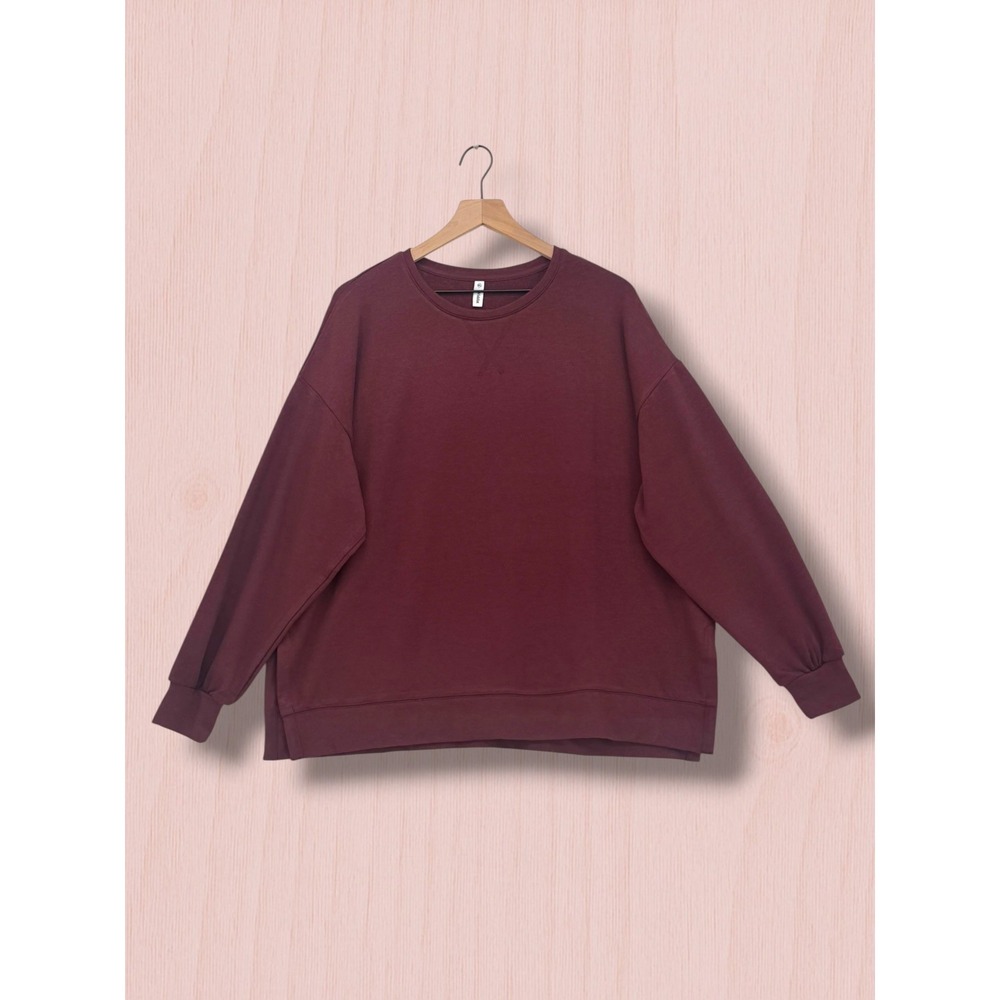 Wishlist Oversized Fleece Crewneck Side Slit Sweatshirt Burgundy M/L